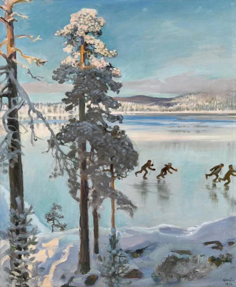Gemälde Patineurs sur le lac Ruovesi - Akseli Gallen-Kallela | Kunstdruck