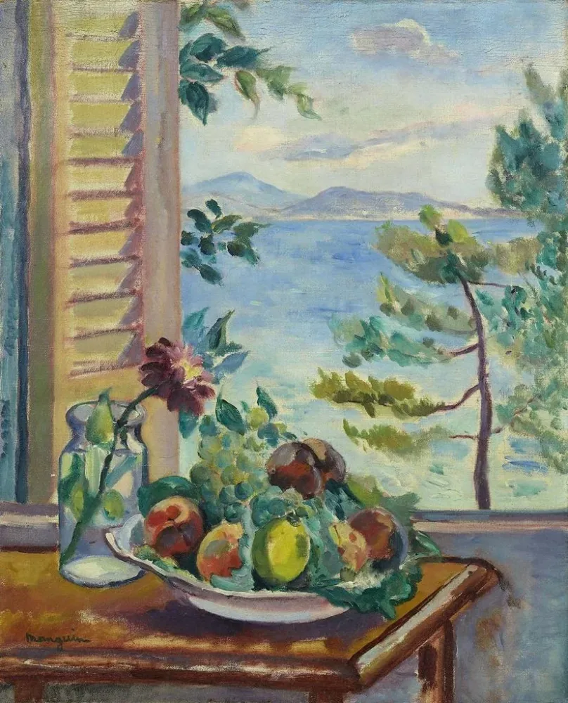 Gemälde Pfirsiche und Trauben am Fenster - Henri Manguin | Kunstdruck