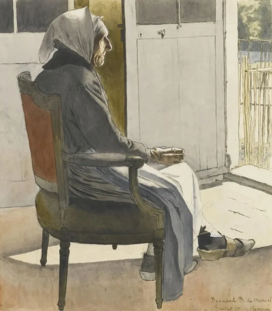 Gemälde Portrait einer alten Bäuerin, die vor einer Tür sitzt - Bernard Boutet de Monvel | Kunstdruck