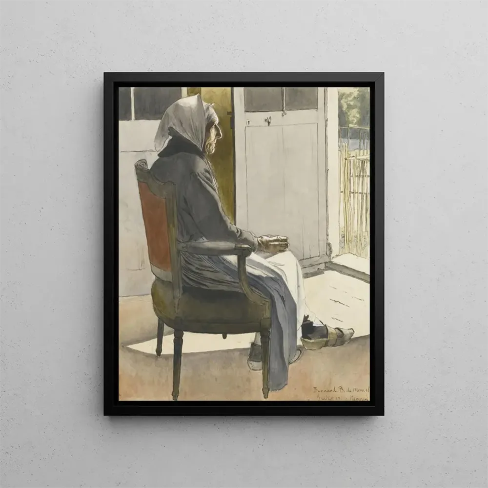 Gemälde Portrait einer alten Bäuerin, die vor einer Tür sitzt - Bernard Boutet de Monvel | Kunstdruck