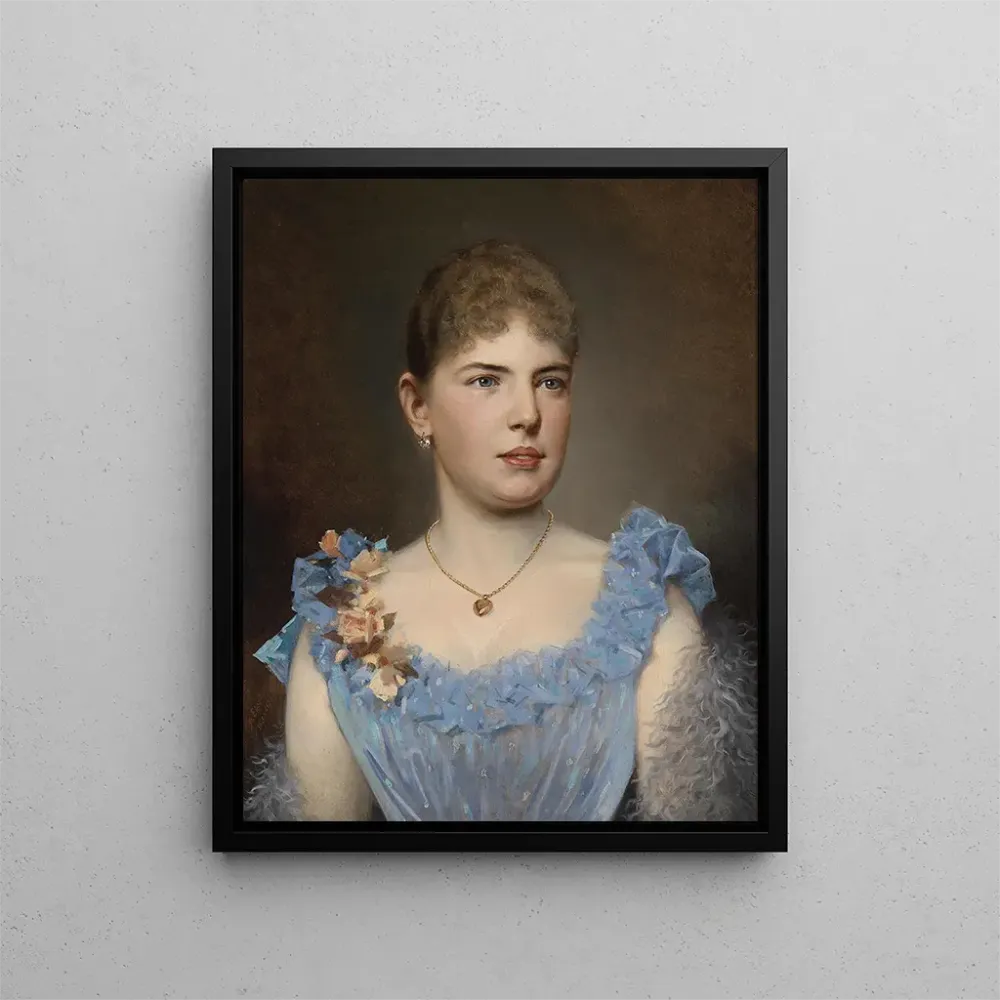 Gemälde Portrait einer Dame blauem Kleid - Anton Ebert | Kunstdruck