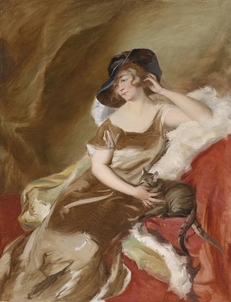 Gemälde Portrait einer Dame mit Katze - Adolf Pirsch | Kunstdruck