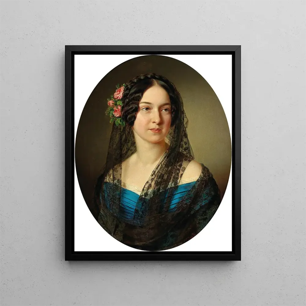 Gemälde Portrait einer Dame mit Rosen den Haaren - Anton Einsle | Kunstdruck