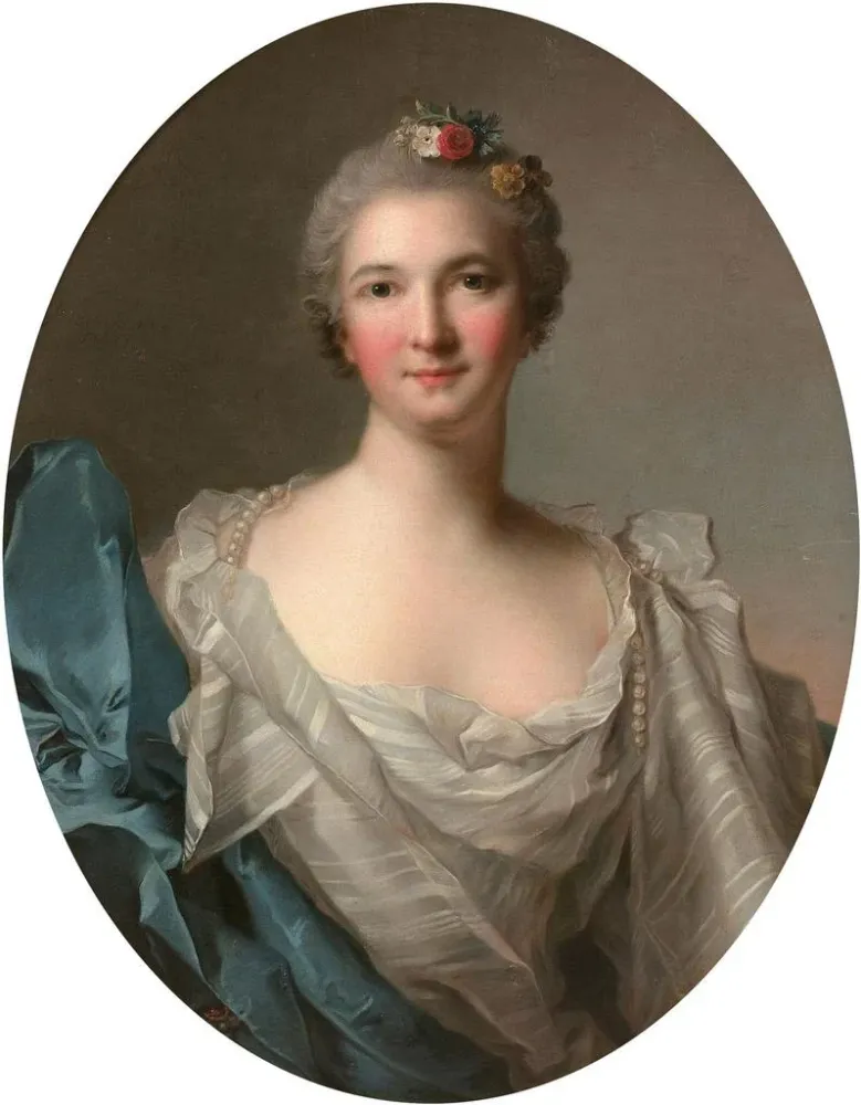 Gemälde Portrait einer Dame von Qualität weißem Kleid und blauer Decke - Jean - Marc Nattier | Kunstdruck