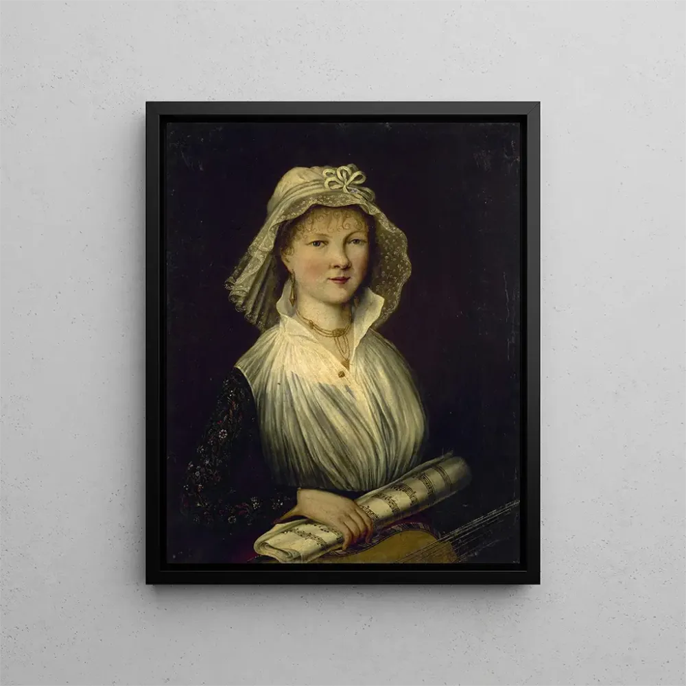 Gemälde Portrait einer Frau, die eine Musikrolle hält, genannt Frau Courcier - Anonym | Kunstdruck