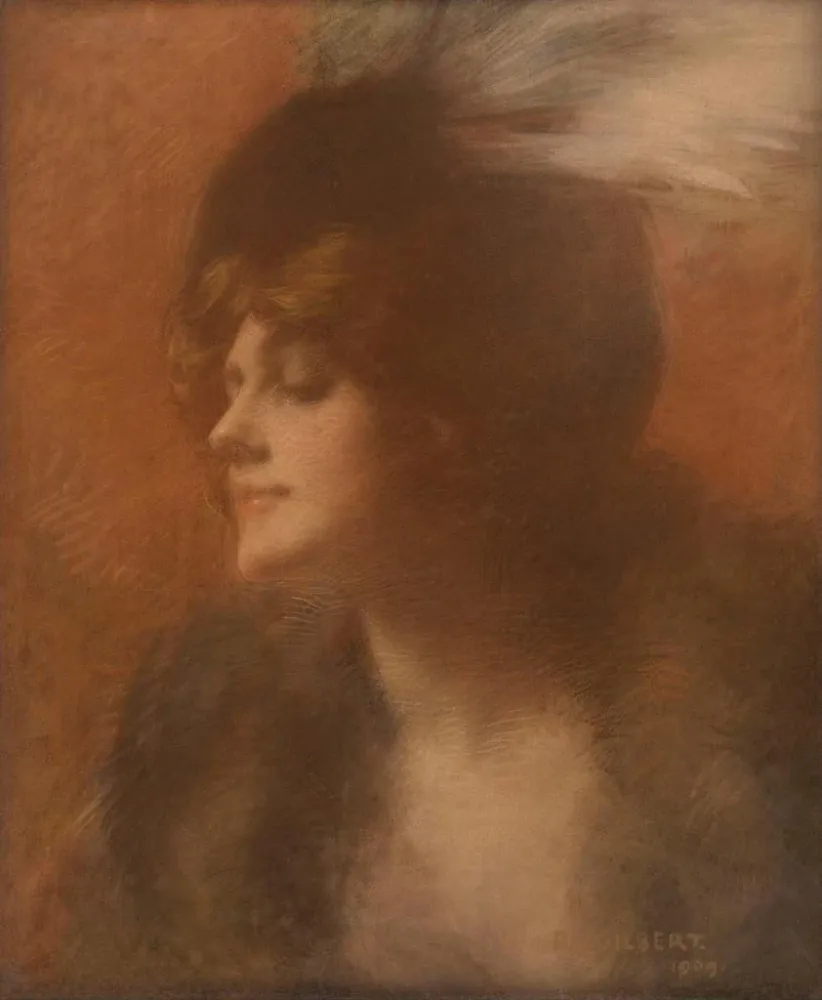 Gemälde Portrait einer Frau mit Federkiel - Ren Joseph Gilbert | Kunstdruck