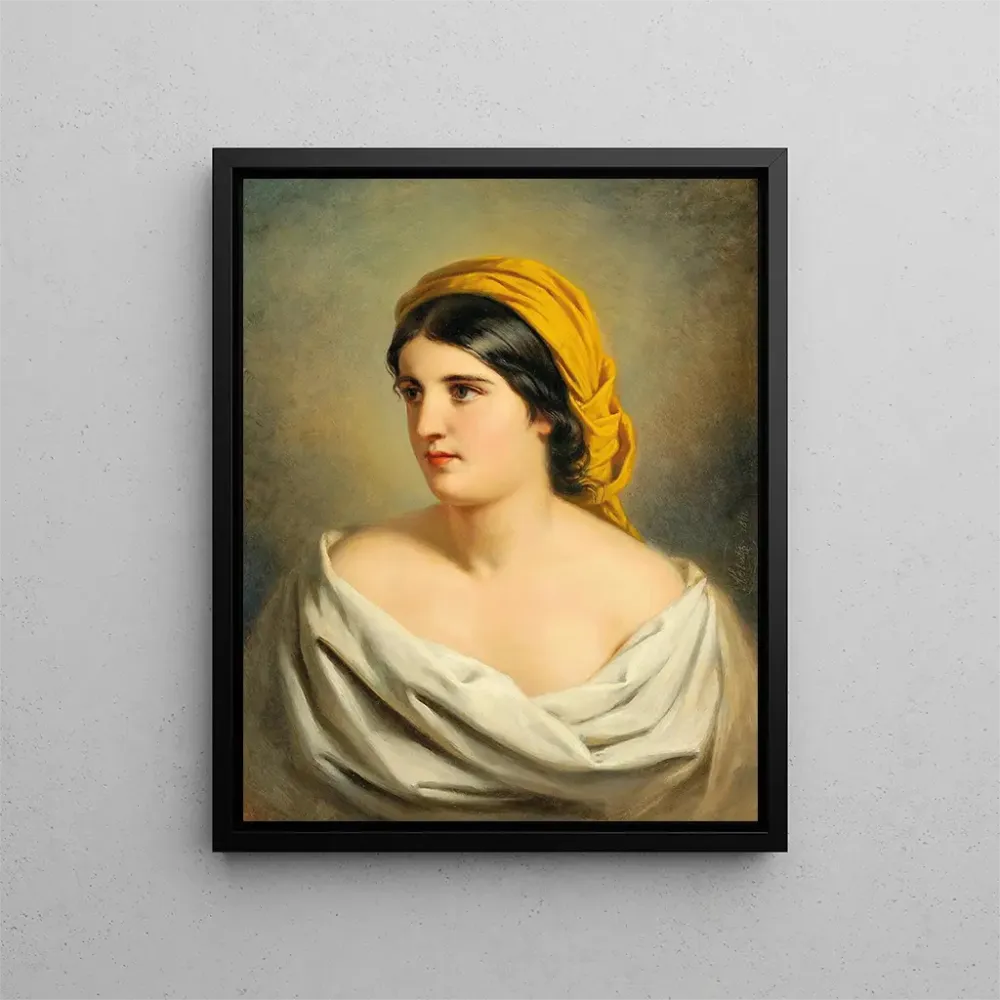 Gemälde Portrait einer Frau mit gelbem Schal - Anton Ebert