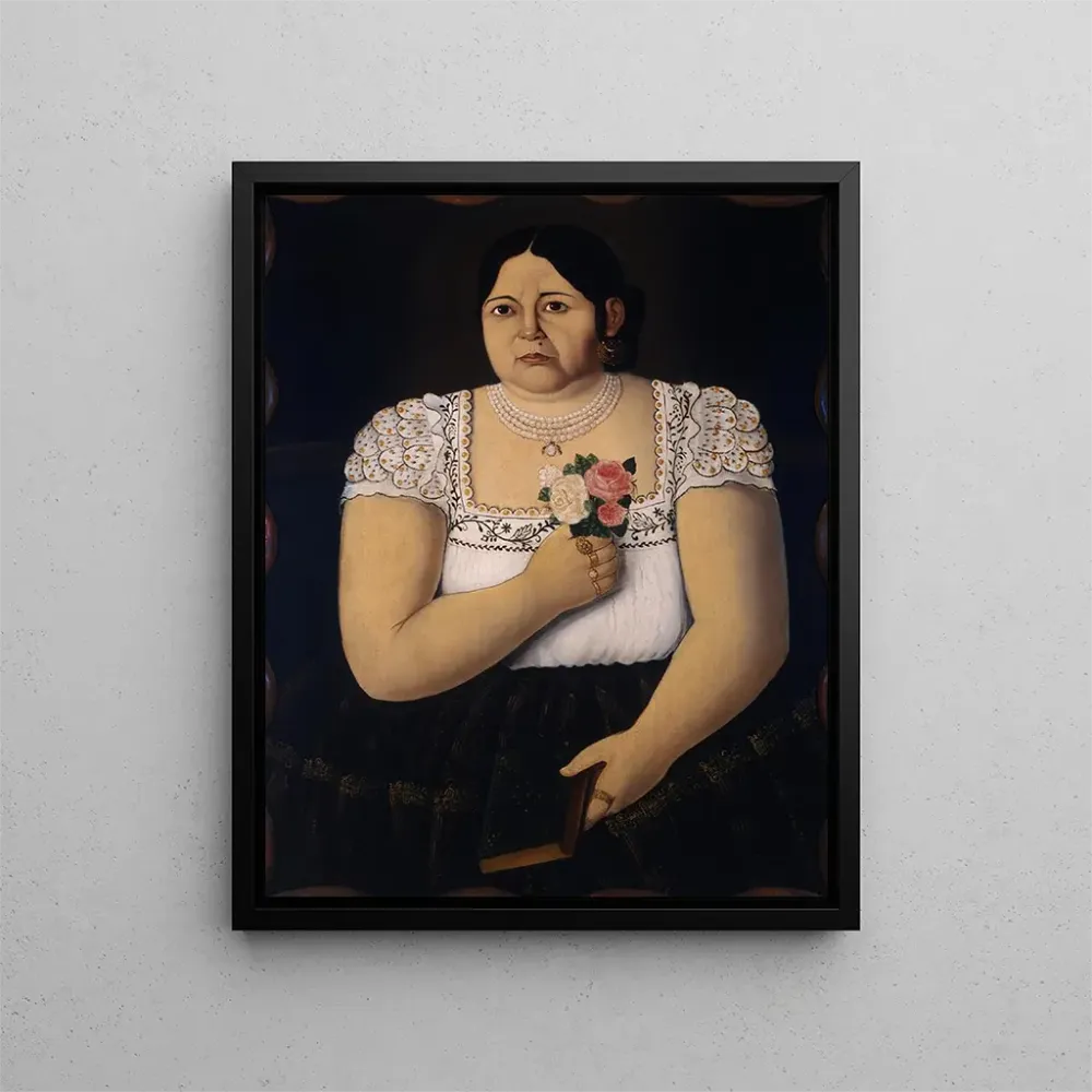 Gemälde Portrait einer indigenen Frau aus Puebla mit einem Rosenstrauß - Anonym | Kunstdruck