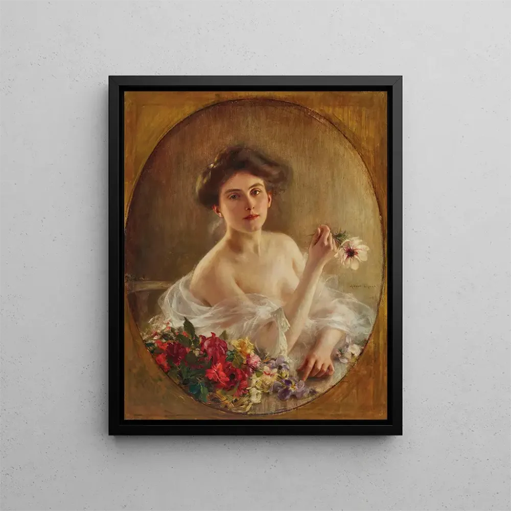 Gemälde Portrait einer jungen Frau mit Blumen - Albert Lynch