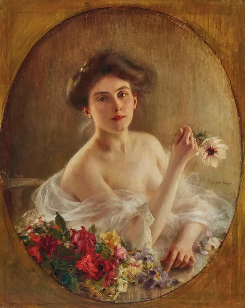 Gemälde Portrait einer jungen Frau mit Blumen - Albert Lynch