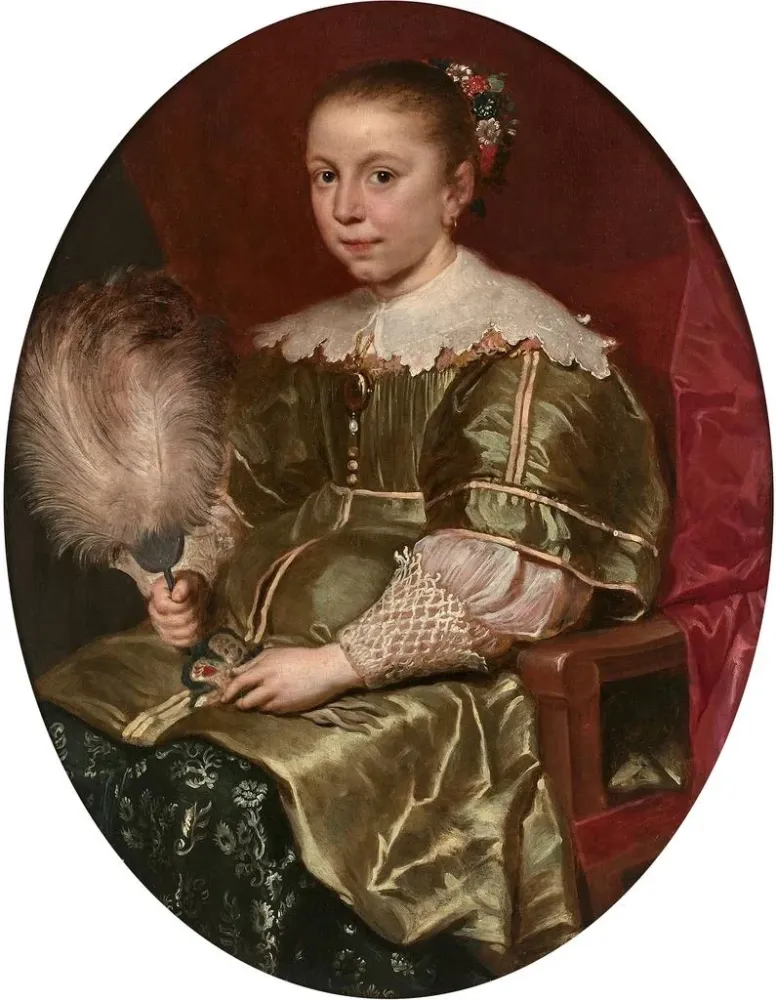 Gemälde Portrait einer jungen Frau mit einem Fächer - Cornelis de Vos | Kunstdruck