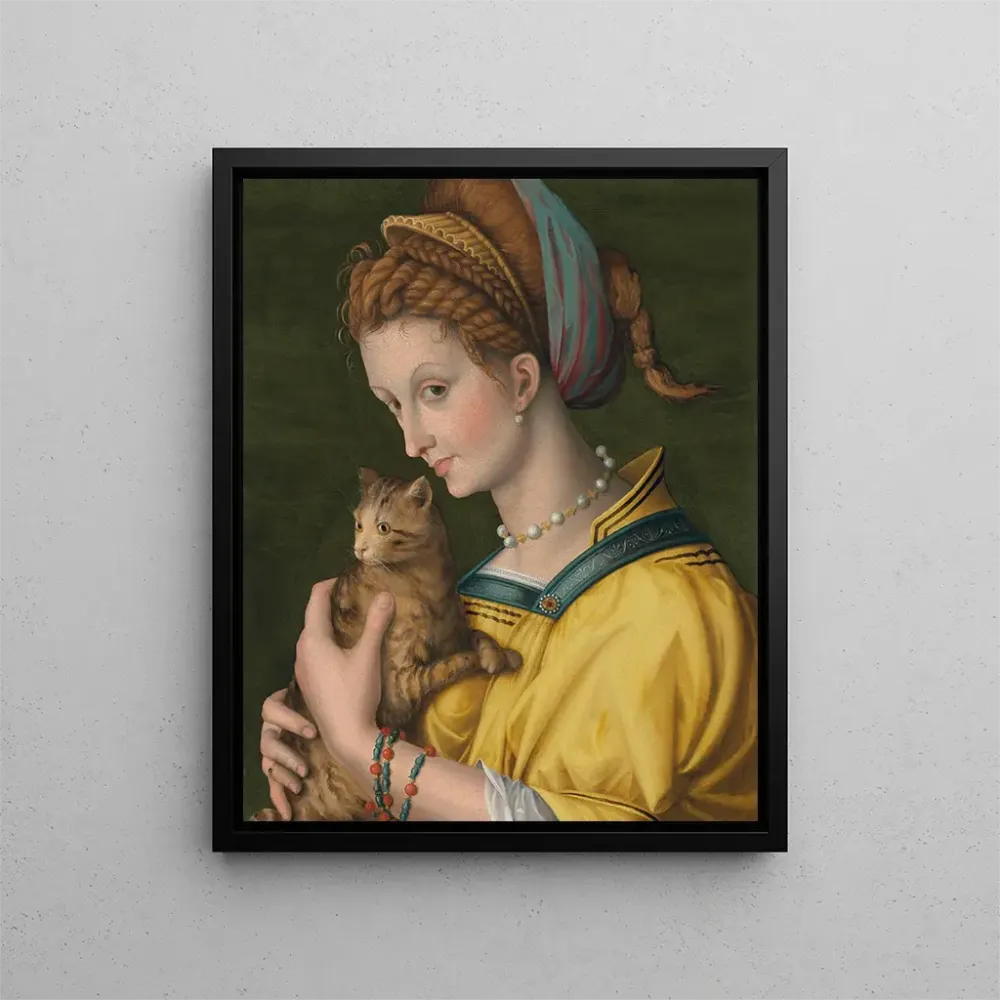 Gemälde Portrait einer jungen Frau mit Katze - Bacchiacca