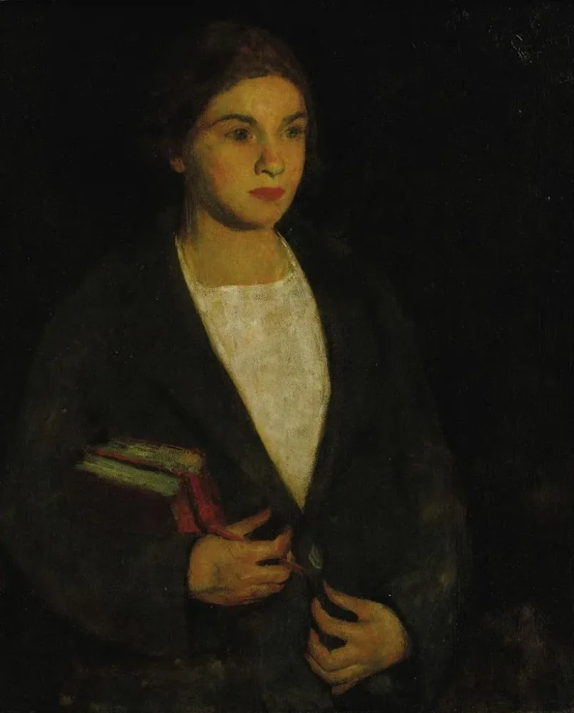 Gemälde Portrait einer jungen Mädchen mit Büchern - Amerikanische Schule | Kunstdruck
