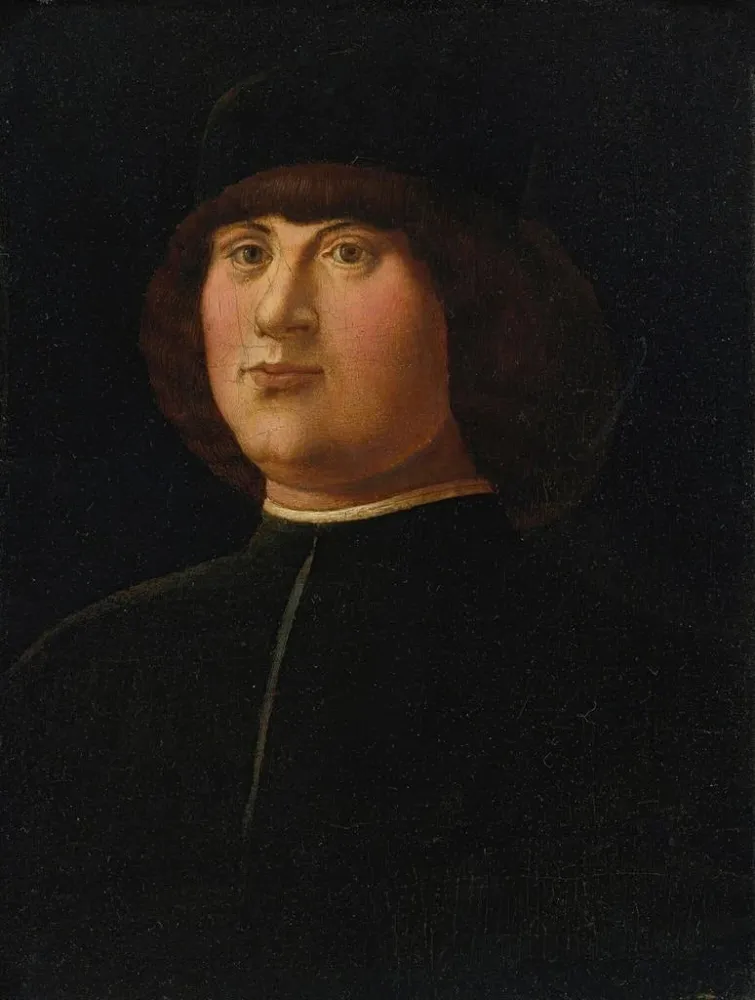 Gemälde Portrait eines Gentlemans mit schwarzer Kappe und aufwändiger Zazzera - Alvise Vivarini | Kunstdruck