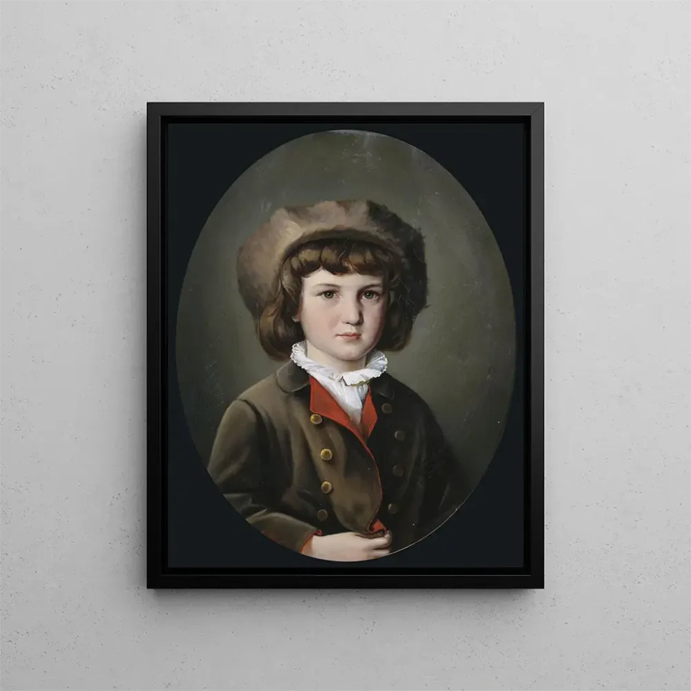 Gemälde Portrait eines Jungen grüner Jacke und Pelzmütze - Anton Ebert | Kunstdruck