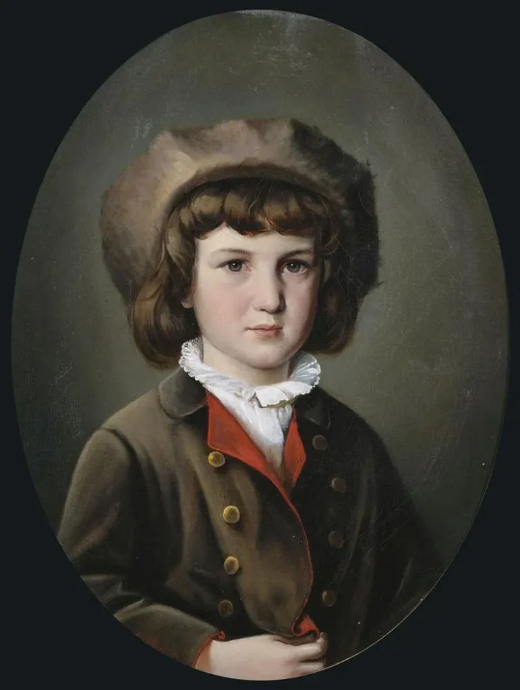 Gemälde Portrait eines Jungen grüner Jacke und Pelzmütze - Anton Ebert | Kunstdruck
