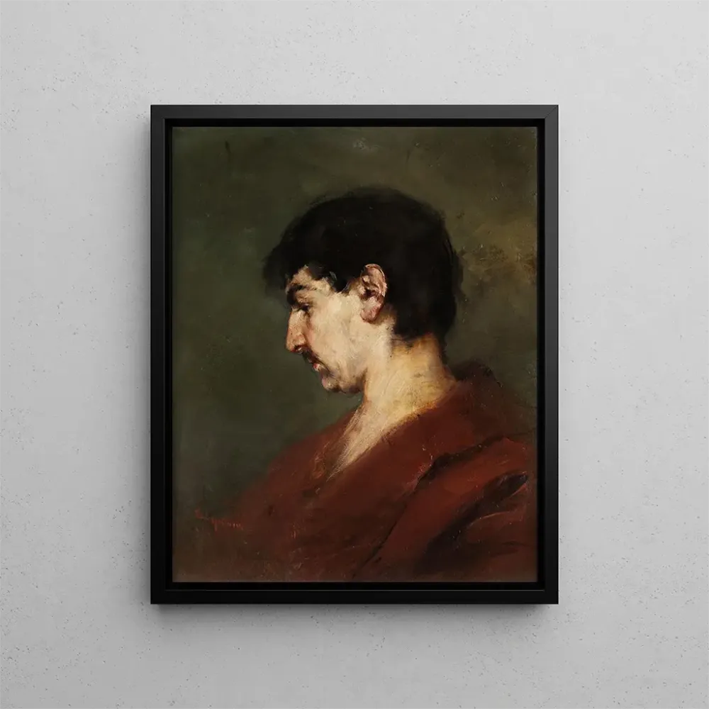 Gemälde Portrait eines jungen Mannes mit schwarzen Haaren und rotem Mantel - Anton Laupheimer | Kunstdruck