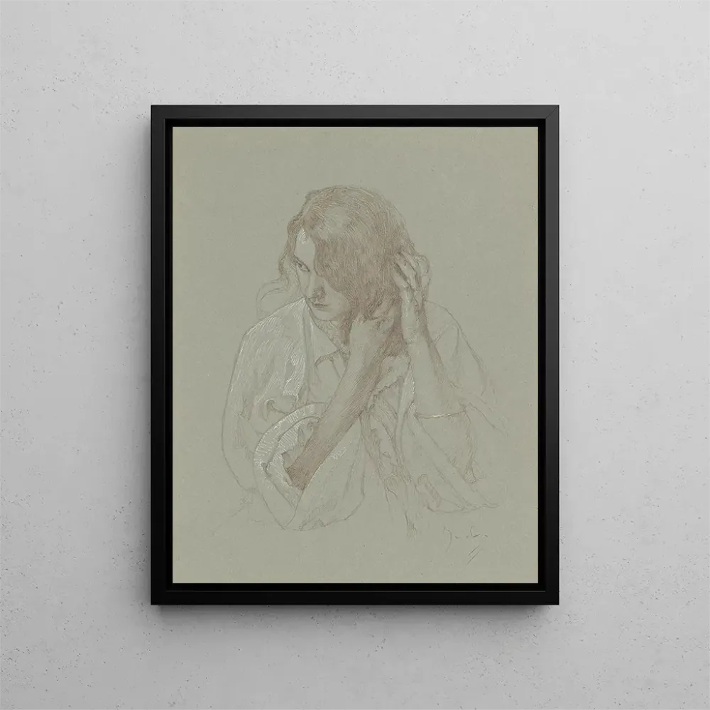 Gemälde Portrait eines Mädchens mit den Händen im Haar - Alphonse Mucha | Kunstdruck