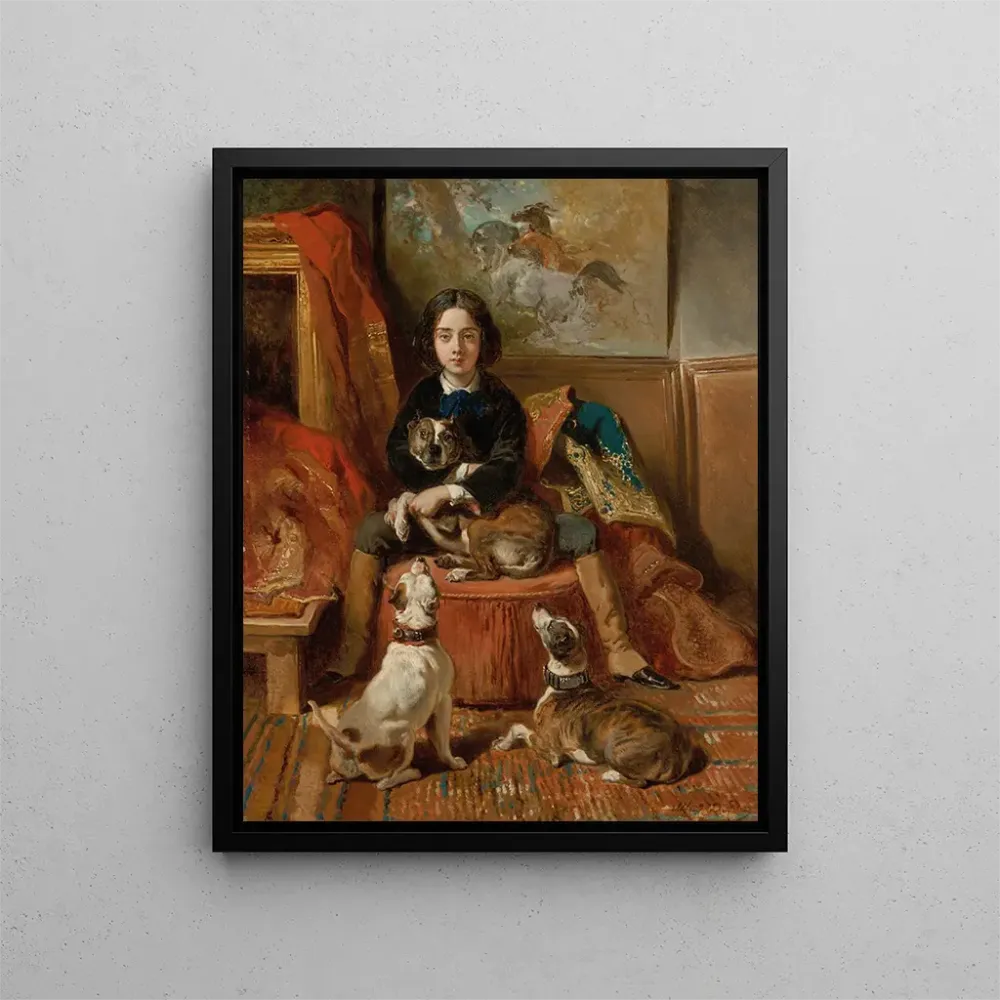 Gemälde Portrait eines sitzenden Kindes mit seinen Hunden - Alfred de Dreux | Kunstdruck