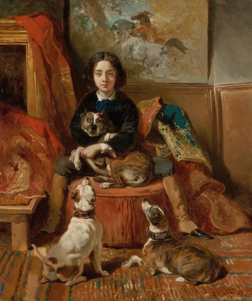Gemälde Portrait eines sitzenden Kindes mit seinen Hunden - Alfred de Dreux | Kunstdruck