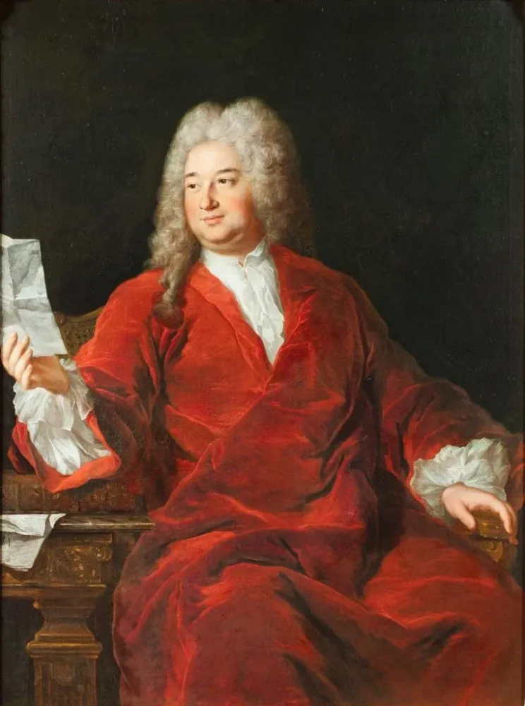 Gemälde Portrait eines sitzenden Mannes mit rotem Mantel und Brief der Hand - Alexis Simon Belle | Kunstdruck