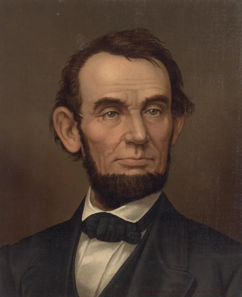 Gemälde Portrait im Halbprofil von Abraham Lincoln mit Bart - Strobridge Co Lith | Kunstdruck