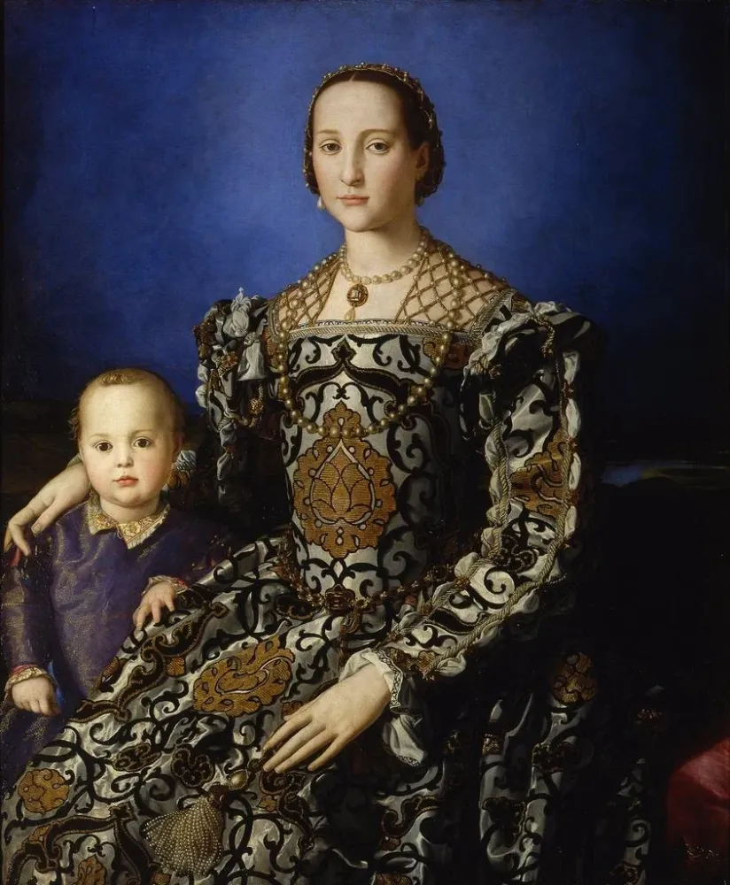 Gemälde Portrait von Aliénor von Toledo mit ihrem Sohn Giovanni de' Medici - Agnolo Bronzino | Kunstdruck