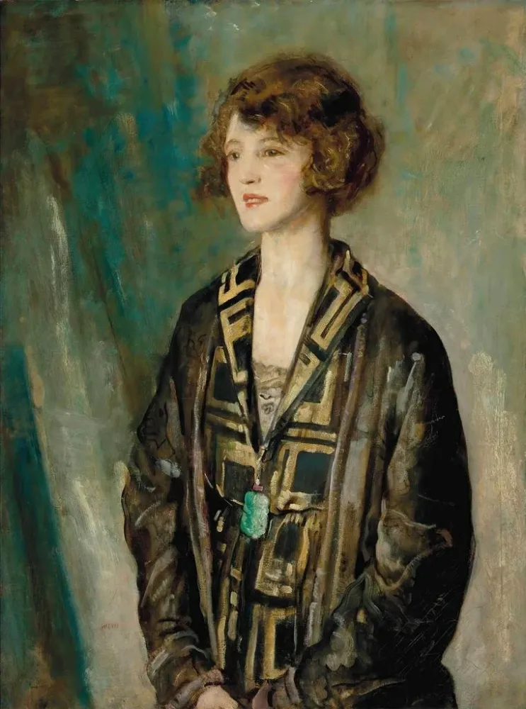 Gemälde Portrait von Mme Charles Romer-Williams mit einem Jade-Anhänger - Ambrose McEvoy | Kunstdruck