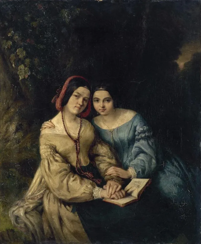 Gemälde Portraits von Héloïse und Anaïs Colin von ihnen selbst - Adolphe-Anaïs Colin | Kunstdruck