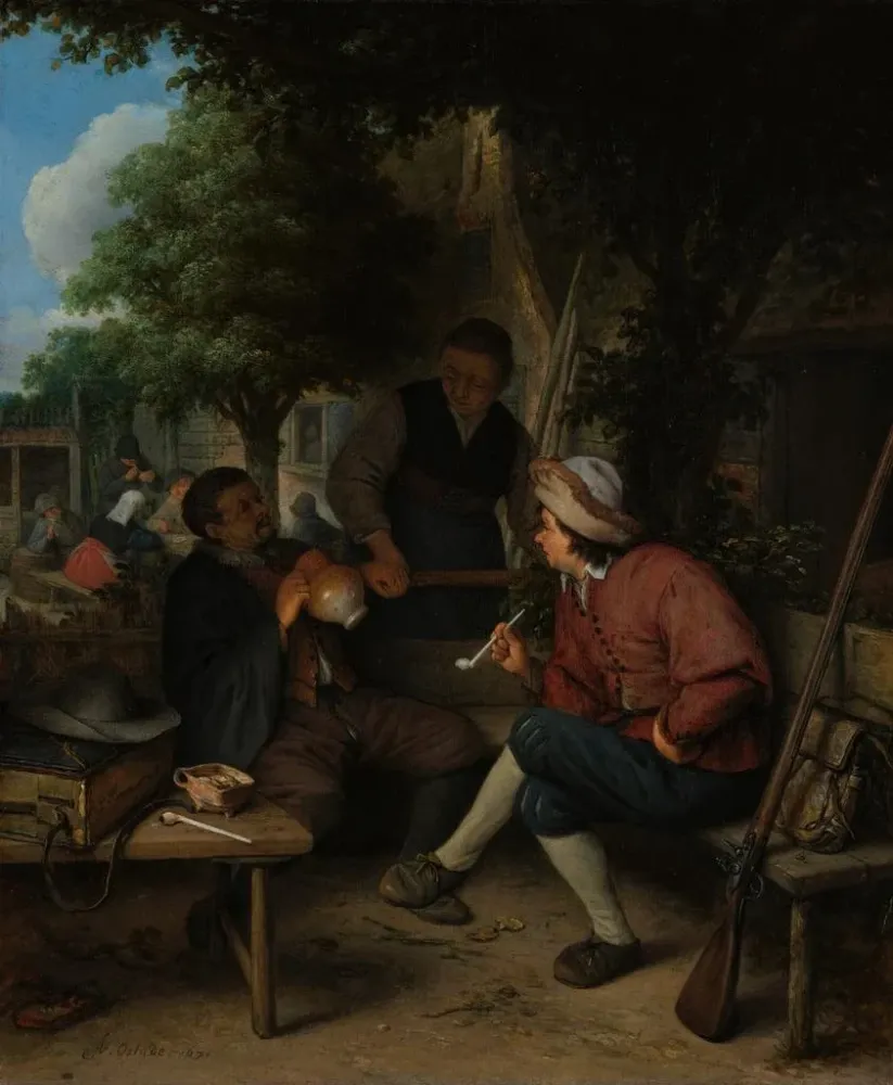 Gemälde Reisende beim Ausruhen - Adriaen van Ostade | Kunstdruck