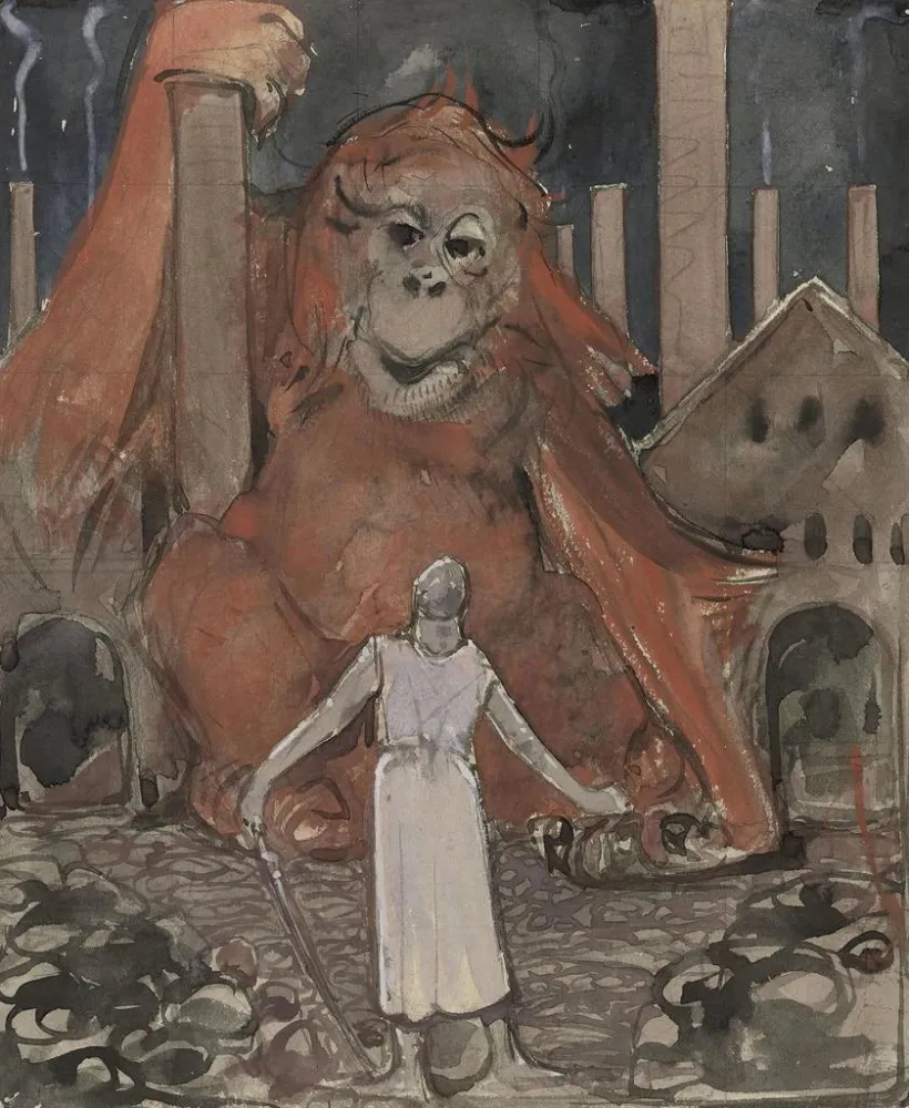 Gemälde Ritter und riesiger Affe - Bernard Willem Wierink | Kunstdruck