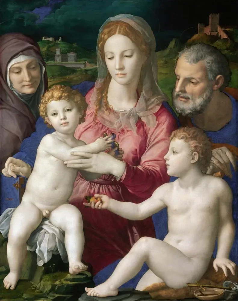 Gemälde Sainte Famille avec sainte Anne et l'enfant saint Jean - Agnolo Bronzino | Kunstdruck