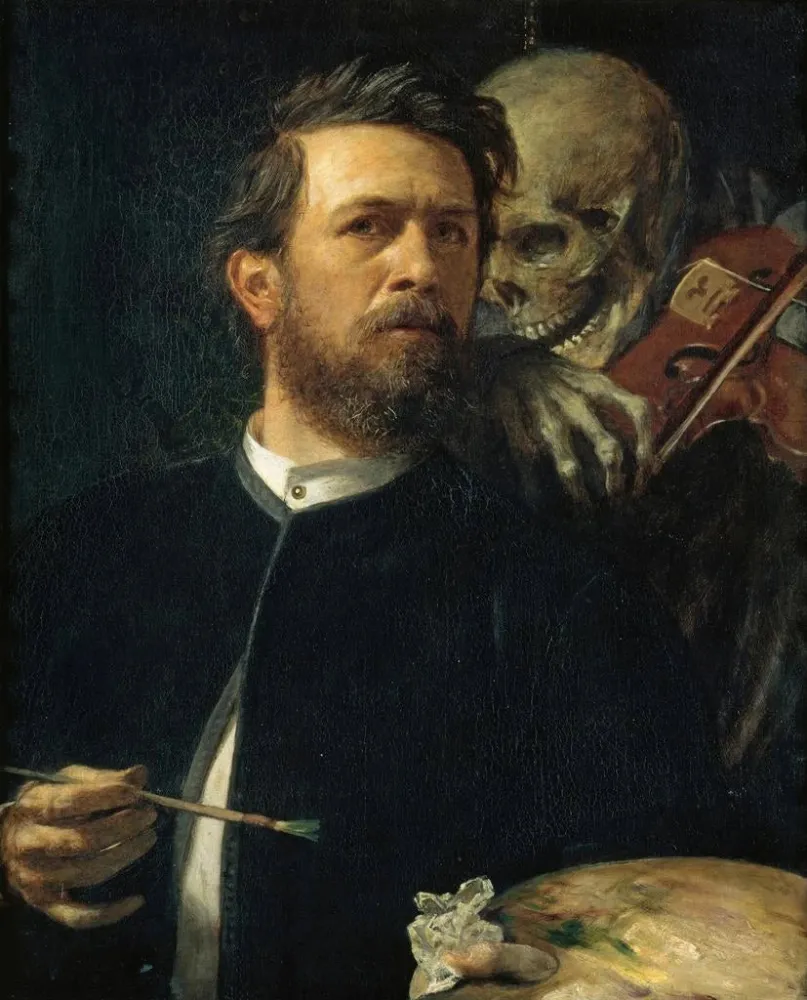Gemälde Selbstporträt mit dem Tod, der Geige spielt - Arnold Böcklin | Kunstdruck