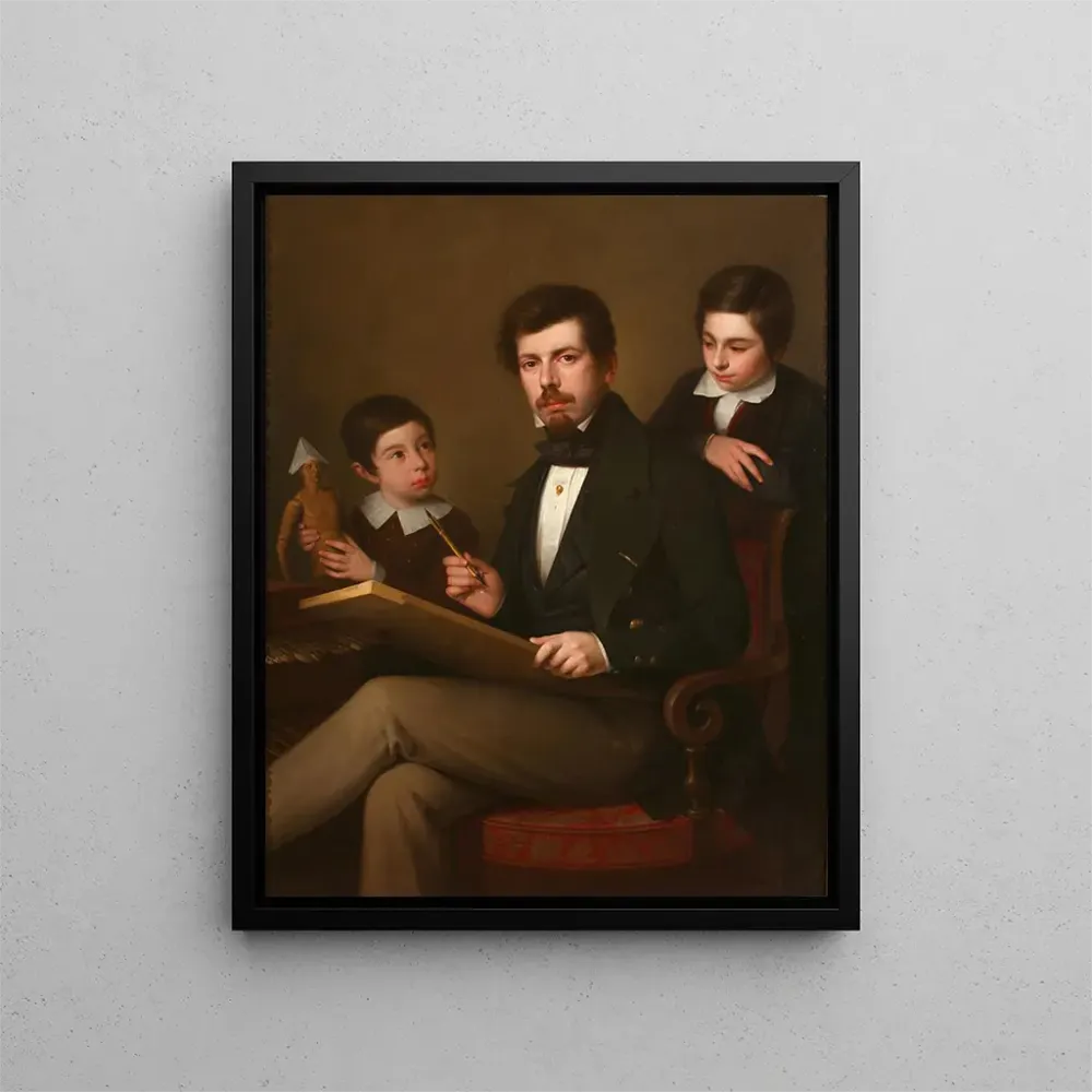 Gemälde Selbstporträt mit seinen Söhnen Carlos und Vicente - Antonio Marí Esquivel | Kunstdruck