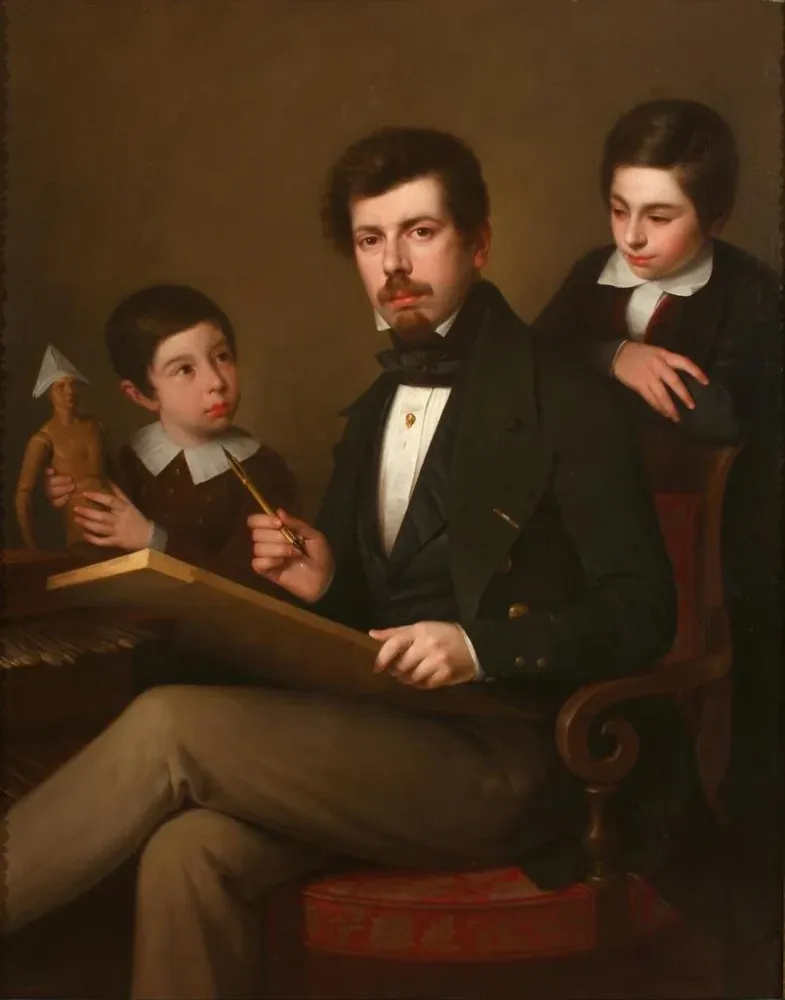 Gemälde Selbstporträt mit seinen Söhnen Carlos und Vicente - Antonio Marí Esquivel | Kunstdruck