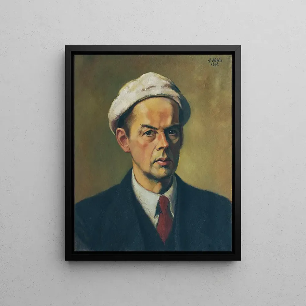 Gemälde Selbstporträt mit weißer Kappe - Anton Hula | Kunstdruck