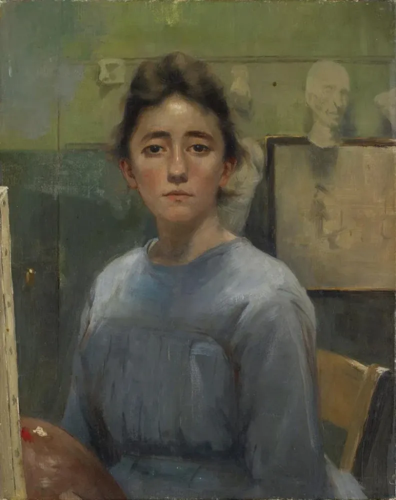 Gemälde Selbstporträt vor dem Staffelei - Augusta Roszmann | Kunstdruck