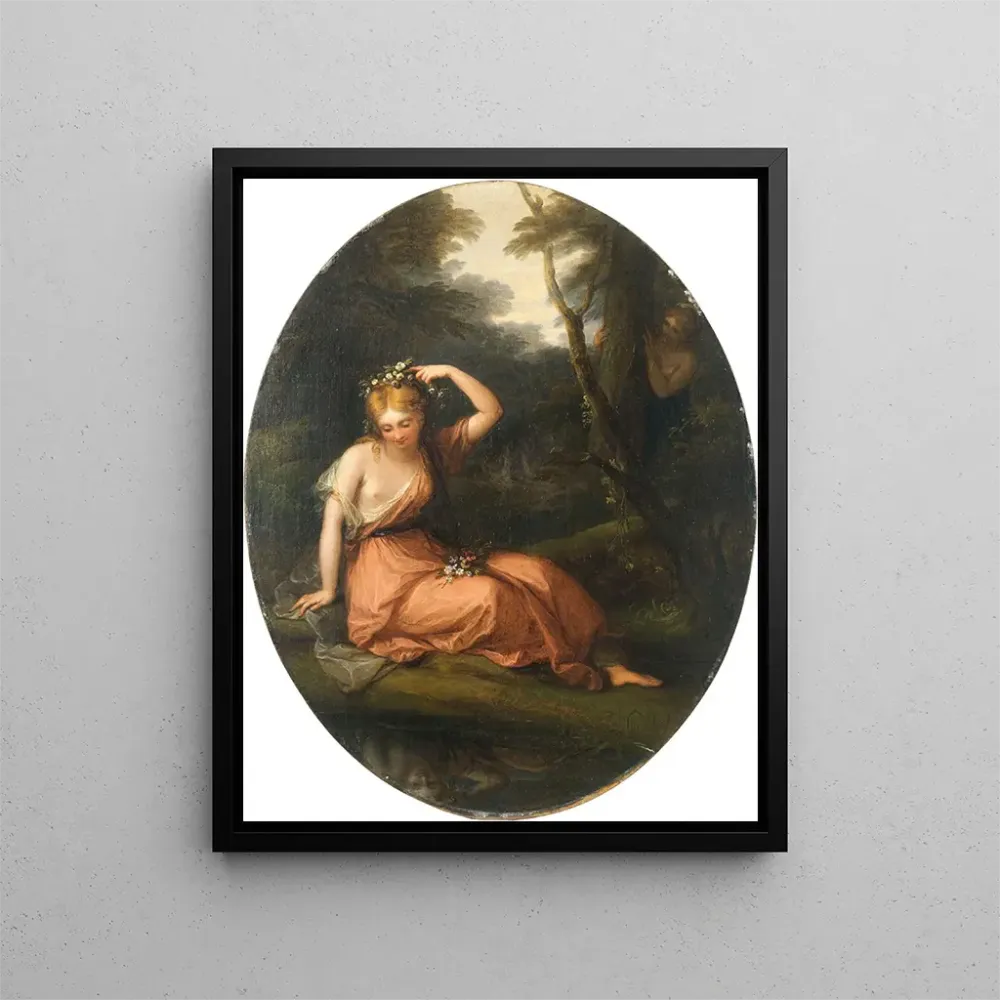 Gemälde Silvia, das sich mit Blumen schmückt, unter Beobachtung von Daphné - Angelica Kauffman | Kunstdruck