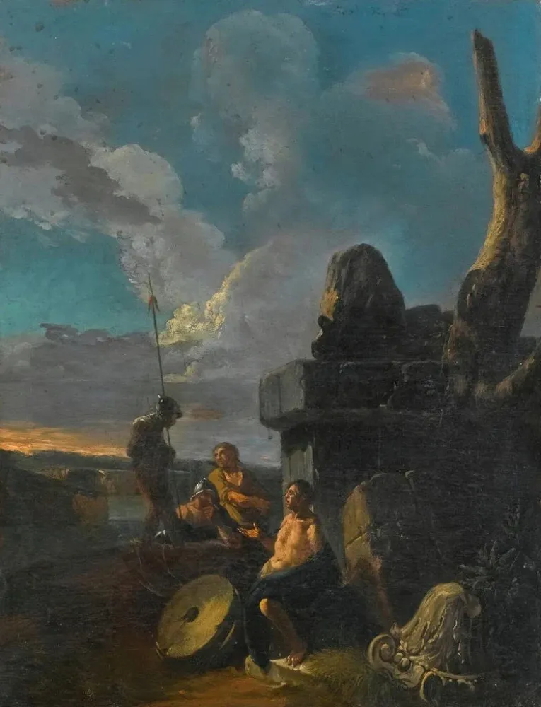 Gemälde Soldats diskutieren der Nähe der römischen Ruinen - Nach Andrea Locatelli