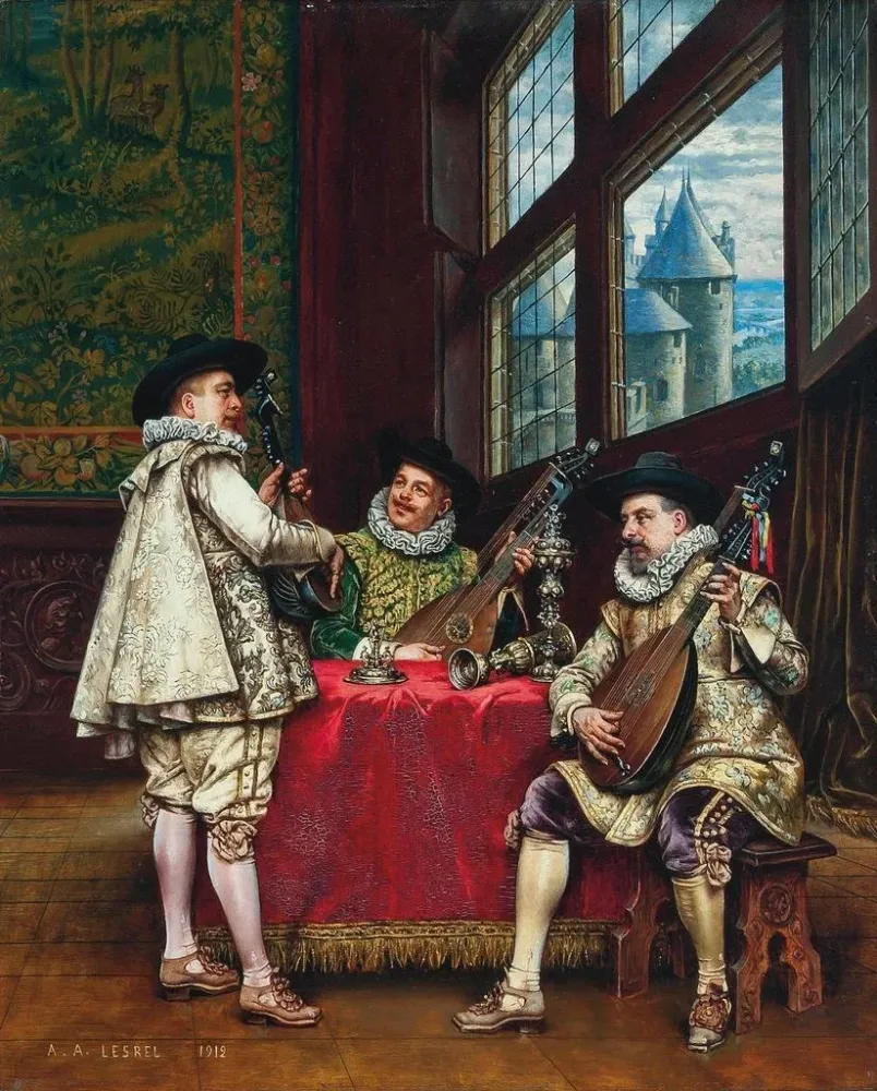 Gemälde La sérénade - Adolphe Alexandre Lesrel