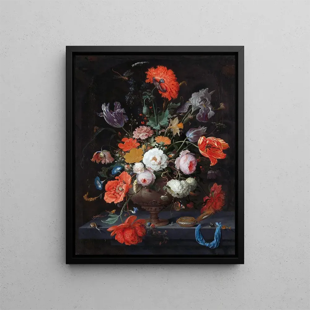 Gemälde Stillleben mit Blumen und einer Uhr - Abraham Mignon | Kunstdruck