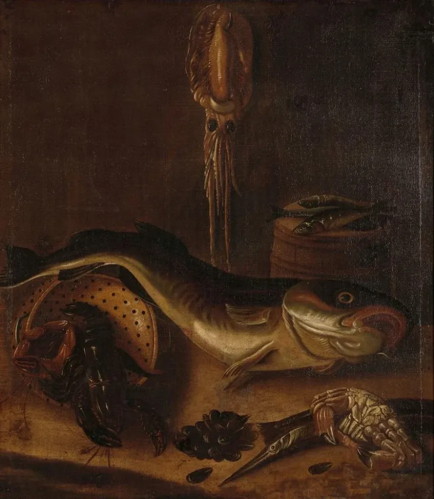 Gemälde Stillleben mit Fischen - . van Doeff | Kunstdruck