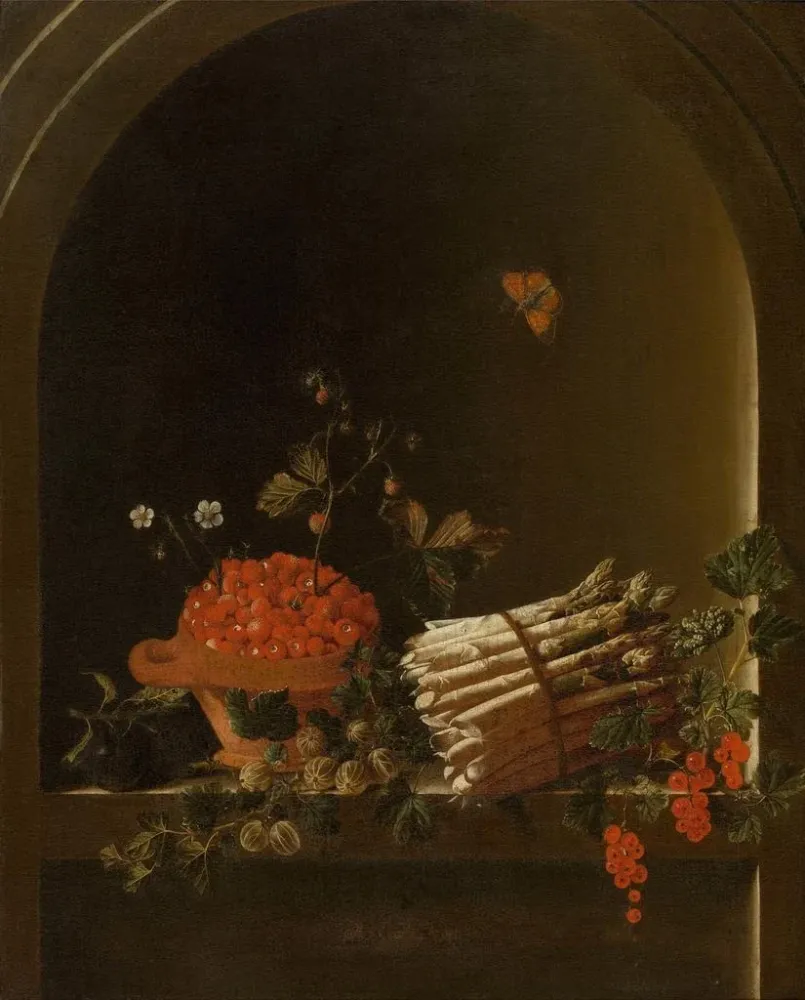 Gemälde Stillleben mit Früchten und Spargeln - Adriaen Coorte | Kunstdruck