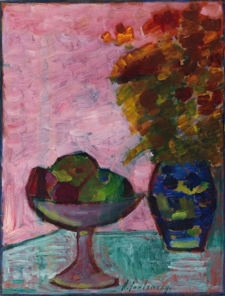 Gemälde Stillleben mit Obstschale und Blumenvasen - Alexej von Jawlensky | Kunstdruck