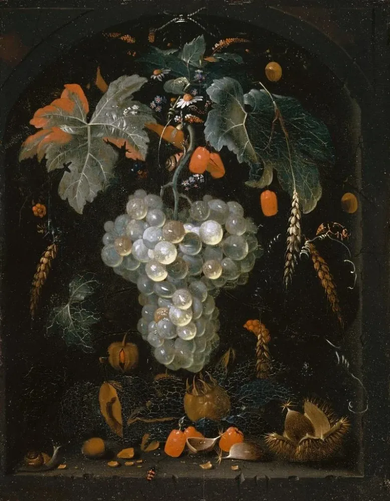Gemälde Stillleben mit Trauben und Früchten einer Nische - Abraham Mignon | Kunstdruck