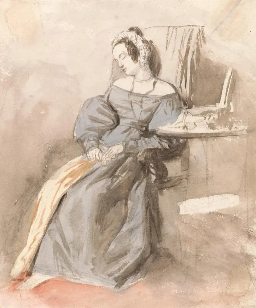 Gemälde Studie einer schlafenden Dame auf einem Stuhl - Alfred Edward Chalon | Kunstdruck