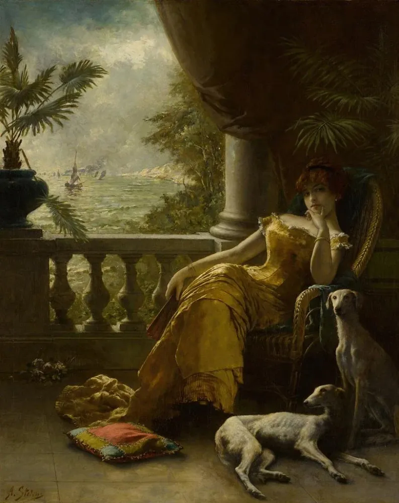 Gemälde Sur le balcon - Agapit Stevens | Kunstdruck