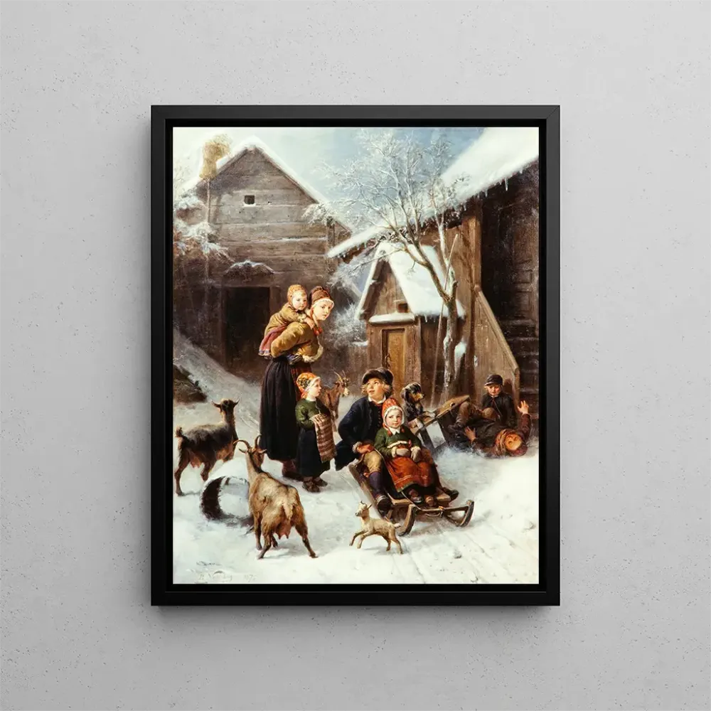 Gemälde Szene aus Dalarna auf Rutsche - Bengt Nordenberg | Kunstdruck