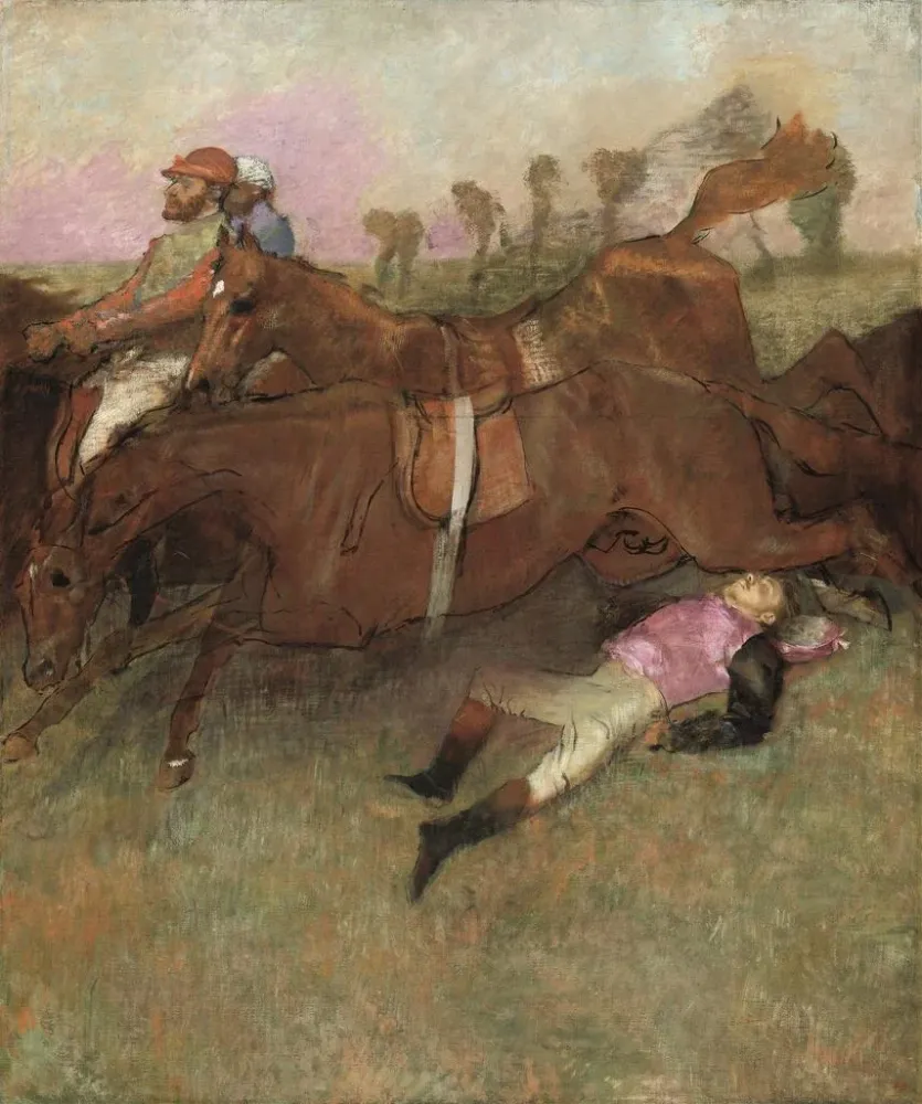 Gemälde Szene der Kirchturmuhr - Verfolgung: Der gestürzte Jockey - Edgar Degas | Kunstdruck