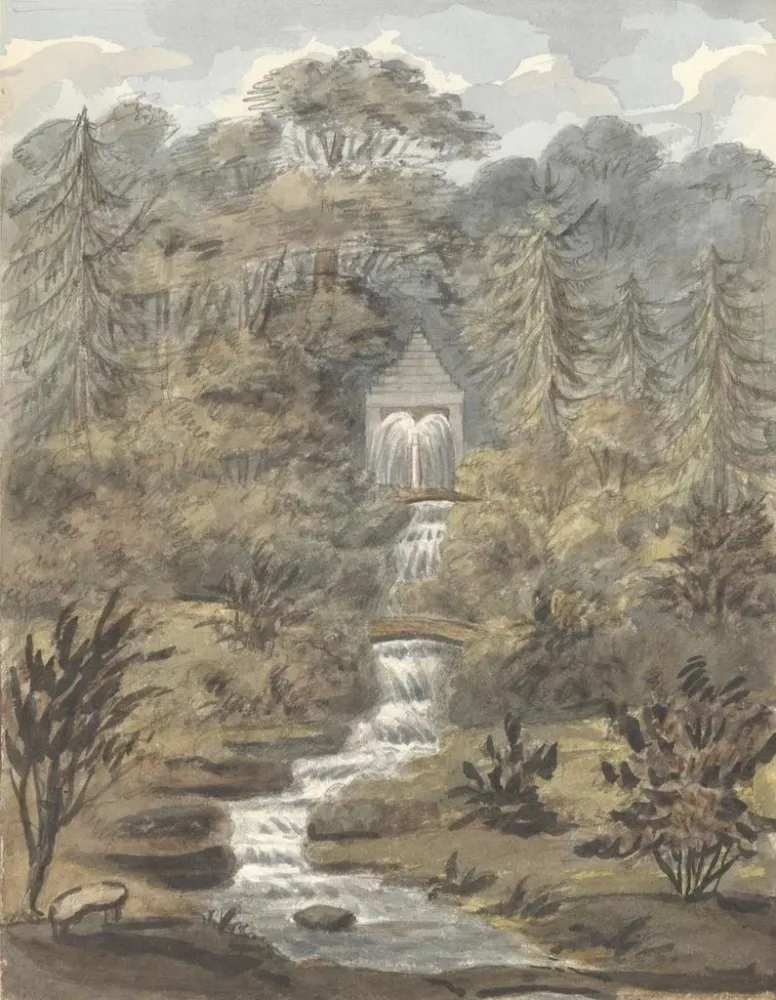 Gemälde Temple und Wasserfälle Sézincote - Anne Rushout | Kunstdruck